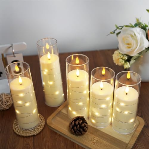 Flameless Candles,with Embedded Star String, Battery Operated Candles Flickering LED Pillar Candles with Remote Control an...