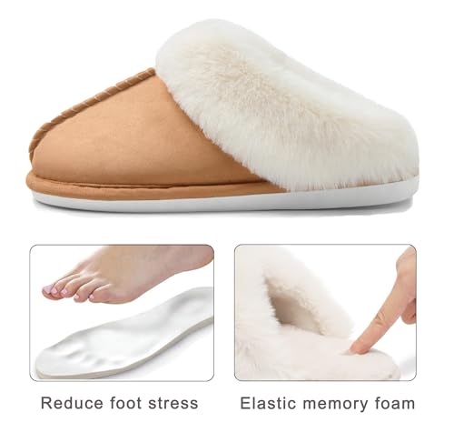 Donpapa Womens Slipper with Memory Foam Fluffy Soft Warm Slip On House Slippers Anti-Skid Cozy Plush for Indoor Outdoor