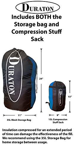 Duraton Mummy Sleeping Bag 20 Degree Weather, Lightweight with Compression Sack for Camping or Backpacking, Warm for Both ...