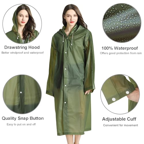 Cosowe Rain Ponchos for Adults Reusable, 2 Pcs Raincoats Emergency for Women Men with Hood and Drawstring