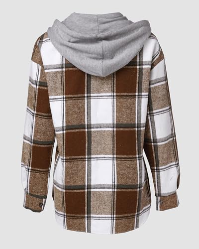 CHICME Womens Lightweight Casual Jacket Plaid Long Sleeve Shacket Fleece Lined Hooded Jackets Warm Coat