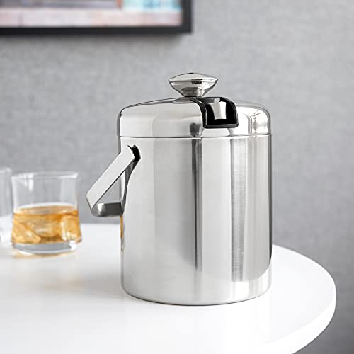 True Stainless Steel Ice Buckets for Parties with Lid, 1.3L Capacity Double Wall Ice Bucket with Tongs, Insulated Ice Buck...