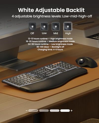 Backlit Bluetooth Ergonomic Keyboard, ProtoArc EK01 Plus Full Size Wireless Split Keyboard with Dual Bluetooth and USB, Cu...