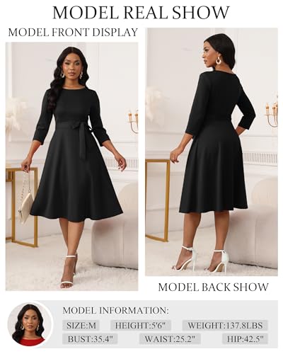 RUMIA Women's Cocktail Dresses 3/4 Sleeve Vintage Wedding Guest Dress (XS-3XL)