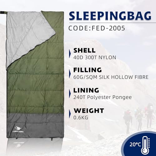 Arctic Lemmings Envelope Sleeping Bag, Three Seasons Constant Temperature Sleeping Bag, Suitable for All Ages, Indoor Hote...