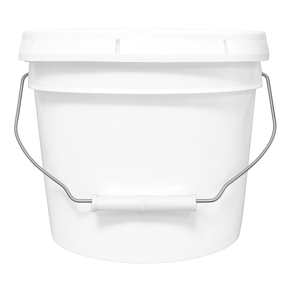 2-Gallon Bucket with Airtight Lid – Heavy-Duty Extra Durable Pail – Made in USA – Premium Quality HDPE – Food Grade – BPA Free – Metal Handle with Plastic Grip – Stackable – Multi-Use – White, 1 Pack