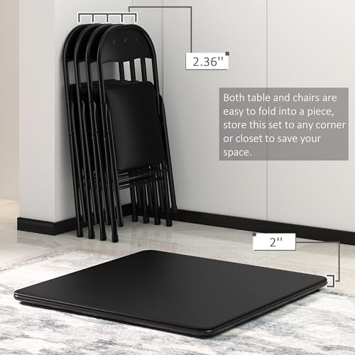 VECELO Square Folding Portable Card Table 4 Foldable Chair Sets 5PCS with Collapsible Legs & Vinyl Upholstery Padded, Meta...