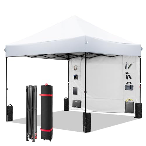 10x10 Pop Up Canopy-Instant Outdoor Tent with Roller Bag,4 Sand Bags&1 Sidewalls for Instant Tents,Waterproof Top Cover fo...