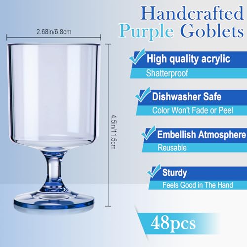 Singhoow 48 Packs 8oz Acrylic Reusable Plastic Wine Glasses Bulk Valentine Wedding Disposable Short Stem Baby Shower Party...