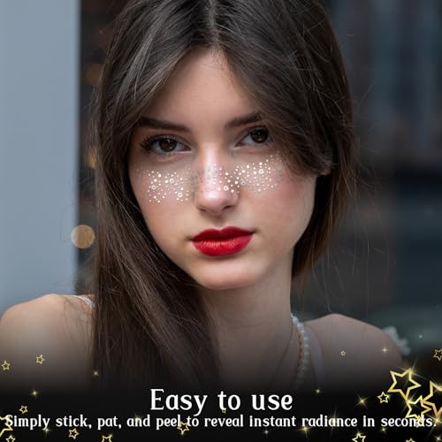 12 Pcs Silver Makeup Patches, Body Face Glitter Freckle Tattoos Glow Up Cosmetic Cute Glitter Makeup Accessories for Hallo...