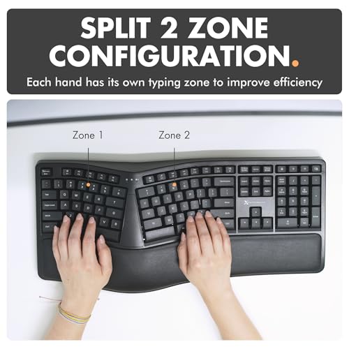 X9 Wireless Ergonomic Keyboard with Cushioned Wrist Rest - Type Comfortably Longer - Wireless Split Keyboard for Laptop, P...