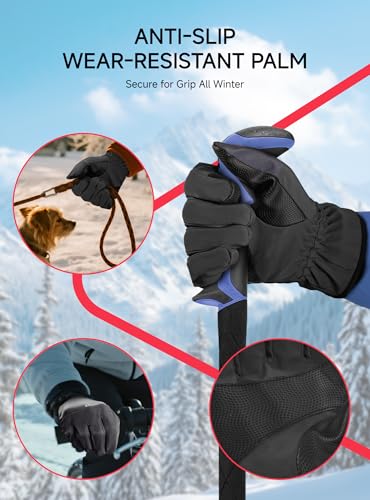 TRENDOUX 100% Waterproof Windproof Gloves: 3M Touchscreen Ski Snow Winter Gloves for Men Women Cold Weather, Thermal Warm ...