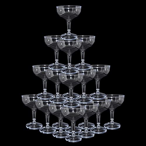 KYAPCK 100 Pcs Plastic Champagne Coupe Glasses for Parties, 5 oz Disposable Champagne Glasses Unbreakable Acrylic Martini ...