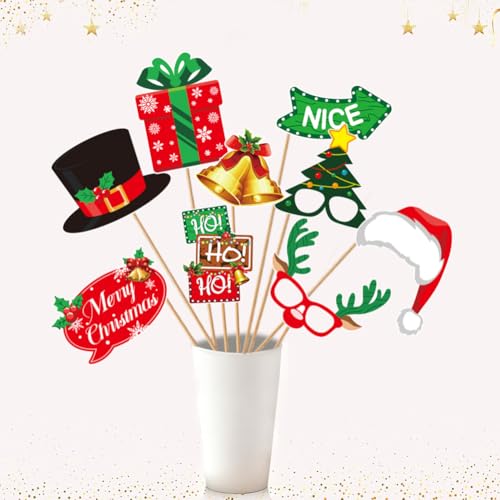 Christmas Photo Booth Props Party Decorations with Photo Frame, Christmas Party Selfie Accessories for Xmas Holiday Party ...