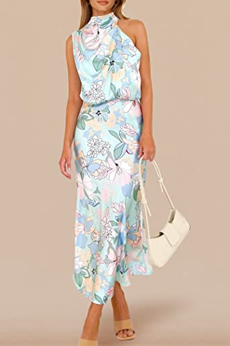 PRETTYGARDEN Women's 2026 Summer Satin Dress Elegant Sleeveless Mock Neck Cocktail Party Maxi Dresses