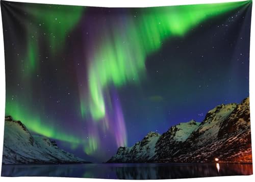 CapiSco Northern Lights Backdrop 7x5FT Arctic Snow-Capped Mountains Lake Scenery Northern Lights Landscape Polar Lights Ba...