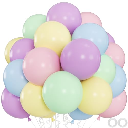 60pcs Pastel Balloons, 12inch Helium Rainbow Macaron Balloons (Pink, Teal, Blue, Purple, Yellow) for Daisy Baby Shower, Sp...