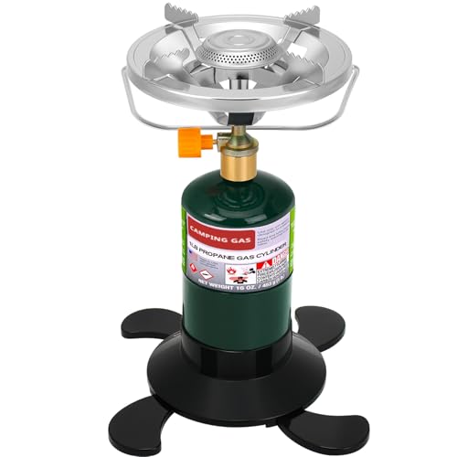 Propane Camping Stove, Portable Backpacking Stove with Adjustable Burner, Stable Camp Gas Stove for Outdoor Cooking, Singl...