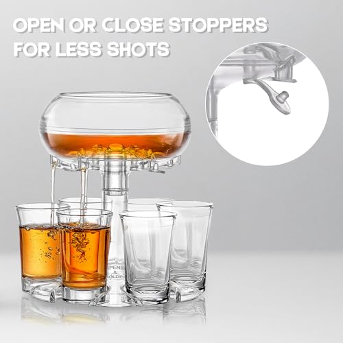 Adjustable Shot Glass Dispenser and Holder Made of Food Grade Plexiglass, Shot Dispenser with 6 Drinking Glasses for Kinds...