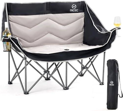 Nice C Double Padded Camping Chair, with Cup Holder, Cooler Bag, Bottle Opener Loveseat Camping Chair, with Cooler Bag, Wi...