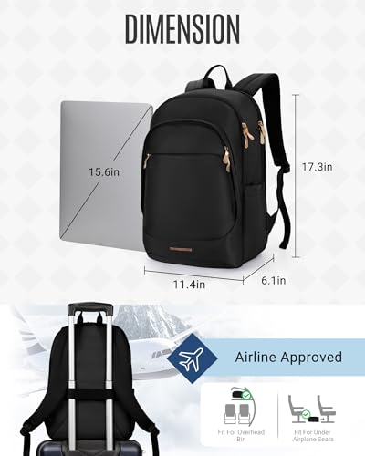 LIGHT FLIGHT Travel Backpack for Women, 15.6 Inch Laptop Backpack with USB Charging Hole, Water Resistant College Bookbag,...