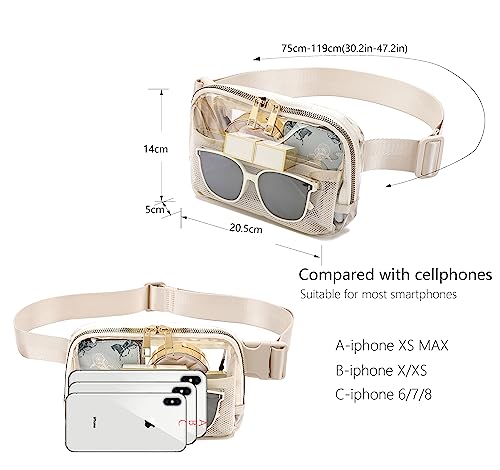 Stadium Approved Belt Bag Fanny Pack - Clear Crossbody Waist Bag for Women Men, Adjustable Strap, Beige