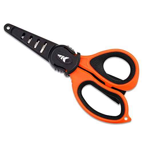 KastKing Fishing Line Scissors, Braided Line Cutters, w/Sheath, Super Sharp 3CR13 Japanese Stainless Steel Blades, Non-Slip TPR Handles, Includes Lanyard