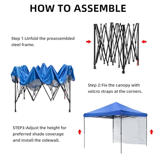 Blue 10x10 FT Pop Up Canopy Tent with 1 Sidewall, Heavy Duty Canopy for Outdoor, Commercial Instant Gazebos, for Party, Pa...