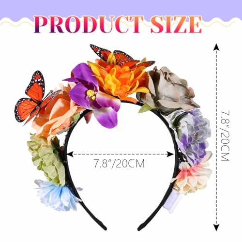 DRESBE Boho Light Up Flower Headband LED Butterfly Floral Headbands Glow Hawaii Beach Party Hair Accessories for Women (Mu...