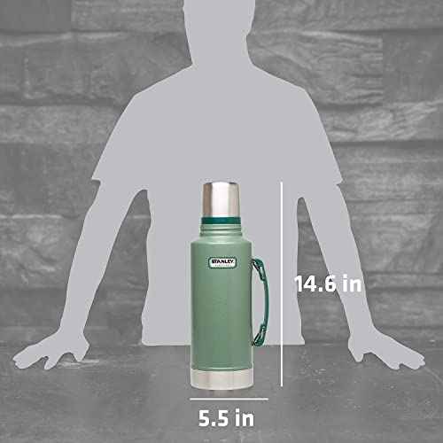 Stanley Heritage Classic Vacuum Bottle with Handle 2.0 qt | Wide Mouth with Leakproof Cup Lid | Keep Drinks Hot Cold for Travel | Insulated Stainless Steel Thermal Bottle | BPA-Free | Hammertone Green