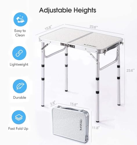 YUFIFAIRY Small Folding Table Portable, 24''L x16''W Foldable Camp Table with 3 Adjustable Height, Indoor Outdoor Lightwei...