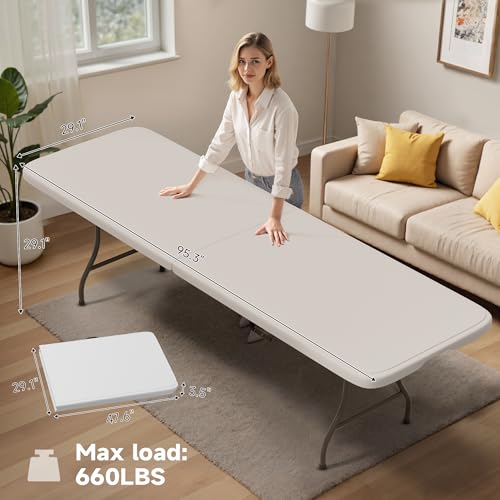 Ortus Collective Folding Table 8 Foot - Heavy Duty 660LBS Capacity, Sturdy & Foldable Design with Safety Lock - Portable T...