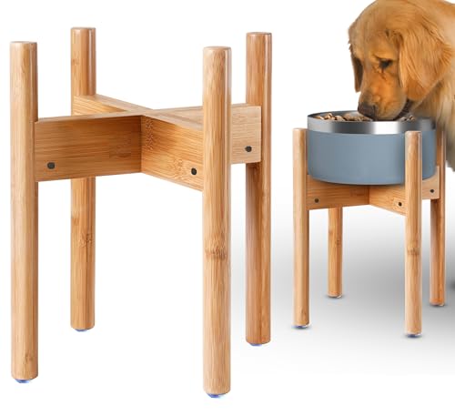 Dog Bowl Stand for Large Breed - 14-inch High, Adjustable Sideways to Fit Various Sizes of Pet Food/Water Bowls, Slow Feed...