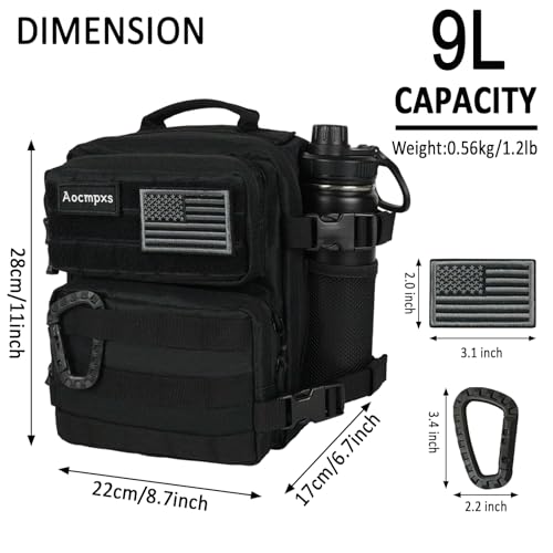 Aocmpxs Mini Tactical Backpack, 9L Small Gym Backpacks Sport Bag for Men Women Molle Military Pack with US Flag Patch and ...