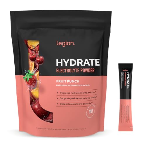 LEGION Hydrate Electrolyte Powder Packets with Sodium, Potassium & Magnesium – Sugar-Free Hydration Mix for Energy & Recov...