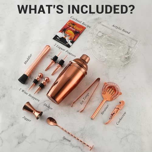 Bartender Kit Cocktail Shaker Set, Stainless Steel Cocktail Kit with 12 Piece Bar Accessories, 25oz Shaker Bar Set Drink M...