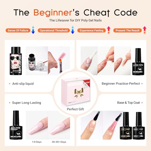 Morovan Poly Gel Nail Kit for Pretty Gift: Extension Gel Nail Kit With Nail Lamp Slip Solution Complete Professional Manic...