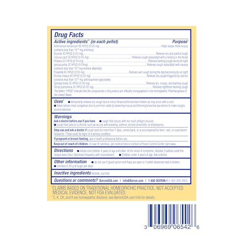 Boiron Chestal Pellets for Cough and Mucus Relief, Nasal or Chest Congestion, and Sore Throat Relief - 2 Count (160 Pellets)