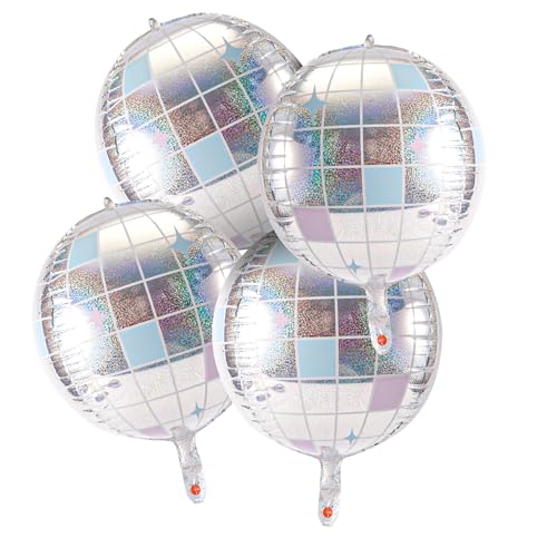 4pcs Big Disco Ball Balloons, Disco Ball Ballons Decorations Big Disco Ball Balloons Mirror Ball Balloons for 70s Baby Sho...