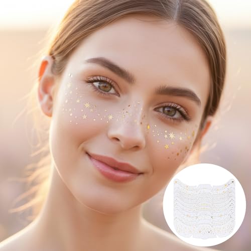 LXUEJIE 10 PCS Gold Face Glitter Makeup Speckles, Glow Up Makeup Patches Face Tattoo Glitter Speckles Patches Cosmetic Gli...