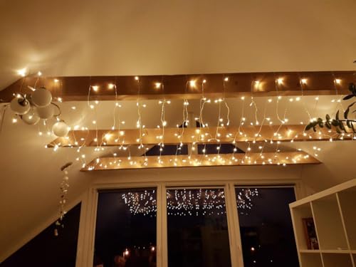 Lighting EVER 306 LED Curtain Lights with 18 Hang Down String Lights, 10×10 ft Plug in Hanging Fairy Lights for Bedroom Wa...
