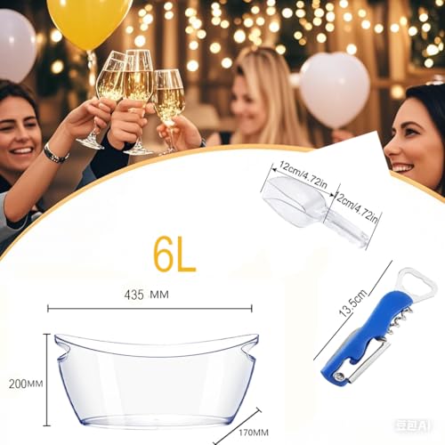 1pcs 6L Ice Bucket with 1pc Scoops and 1 Wine Beer BottleOpener,Large Clear Acrylic Ice Bucket for for Wine Champagne Mimo...