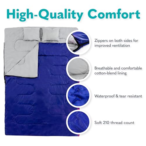 Sleepingo Double Sleeping Bags for Adults Backpacking, Camping, or Hiking - Waterproof Queen Sleeping Bags for Adults or T...