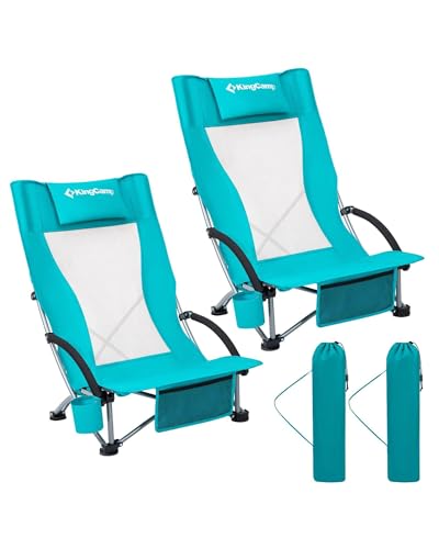KingCamp Low Beach Chairs, Folding Portable Chair for Adults Lightweight Extra Wide Seat 300lbs Heavy Duty Oversized Backp...