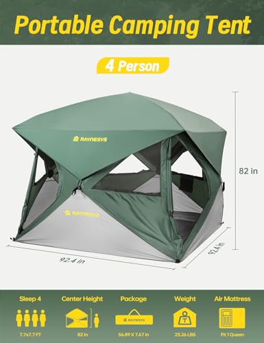 Camping Tent, 4 Person Tent for Camping, Setup in 60 Seconds, 4 Person Pop up Tents, Hub Tents, Water-Resistant, Windproo...