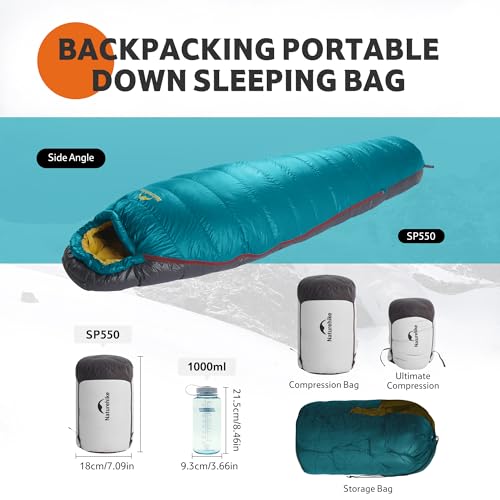 Naturehike 0 Degree Down Mummy Sleeping Bag for Adults, 650 Fill Power, Cold Weather Backpacking Sleeping Bag with RDS Dow...