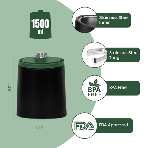 PINNACLE Insulated ice bucket for parties with Tong that fit into Lid - Stainless Steel ice bucket for cocktail bar with C...
