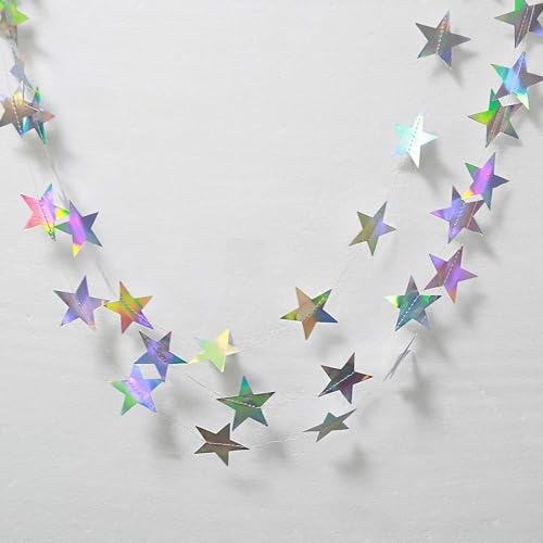 Iridescent Shining Star Hanging Garland Iridescent Hanging Sparkling Star Streamer Glitter Bunting Banner Twinkle Backdrop...