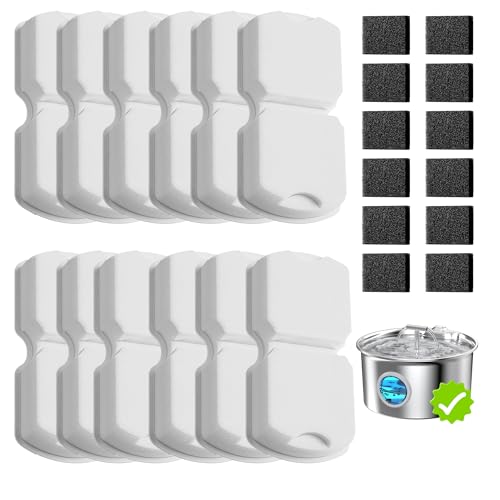UMOCUOY Cat Water Fountain Filter: 24 Pet Fountain Replacement Screen for Stainless Steel - 12 Carbon Filters & 12 Foam Fi...