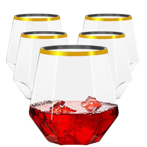 Lueumxc 40 Pack Diamond Plastic Wine Glasses,Unbreakable Stemless Whiskey Cocktail Wine Champagne Glasses,12 Ounce Durable...